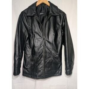 Burk's Bay Womens Leather Full Zip Jacket Sz XL Black Moto Edgy Minimalist‎